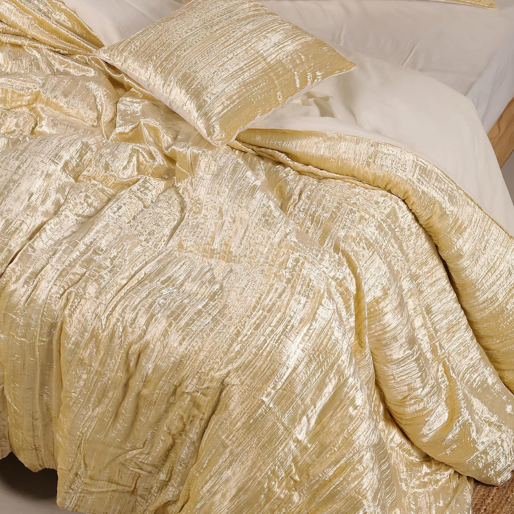 The Harry Creations 3 Pcs Set Solid Pattern Velvet Bedding Ultra Donna Crushed Luxury Boho Duvet Cover (Crush- Custard Yellow, Super King Plus 114' x 118')