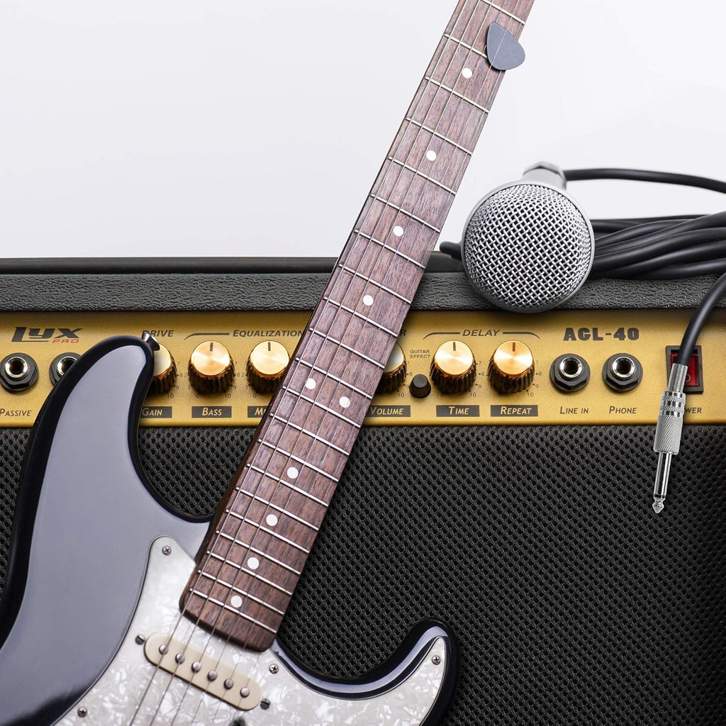 LyxPro 40 Watt Electric Guitar Amplifier | Combo Solid State Studio & Stage Amp with 8' 4-Ohm Speaker, Custom EQ Controls, Drive, Delay, ¼' Passive/Active/Microphone Inputs, Aux in & Headphone Jack