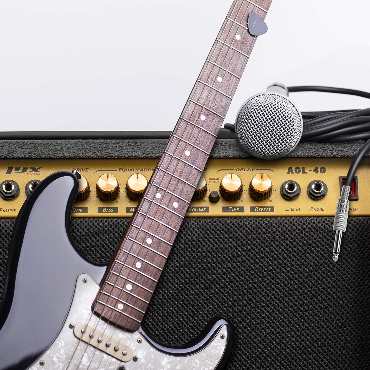 LyxPro 40 Watt Electric Guitar Amplifier | Combo Solid State Studio & Stage Amp with 8' 4-Ohm Speaker, Custom EQ Controls, Drive, Delay, ¼' Passive/Active/Microphone Inputs, Aux in & Headphone Jack