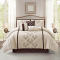 Stratford Park Brown Comforter Set Queen Size, 7 Piece, Terry Embroidery Geometric Home Decor, Matcking Bed Skirt, Pillows & Shams, All Season Bedding Set