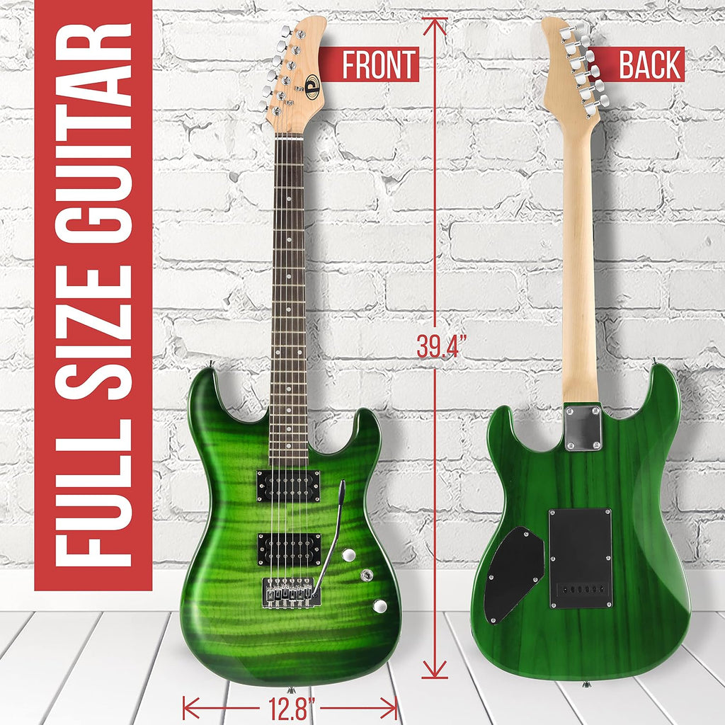 Pyle Electric Guitar Kit with Amp, Full Size Instrument with Humbucker Pickups, Guitarra Electrica Amplifier and Beginner Bundle Accessories, 39' Legacy Green
