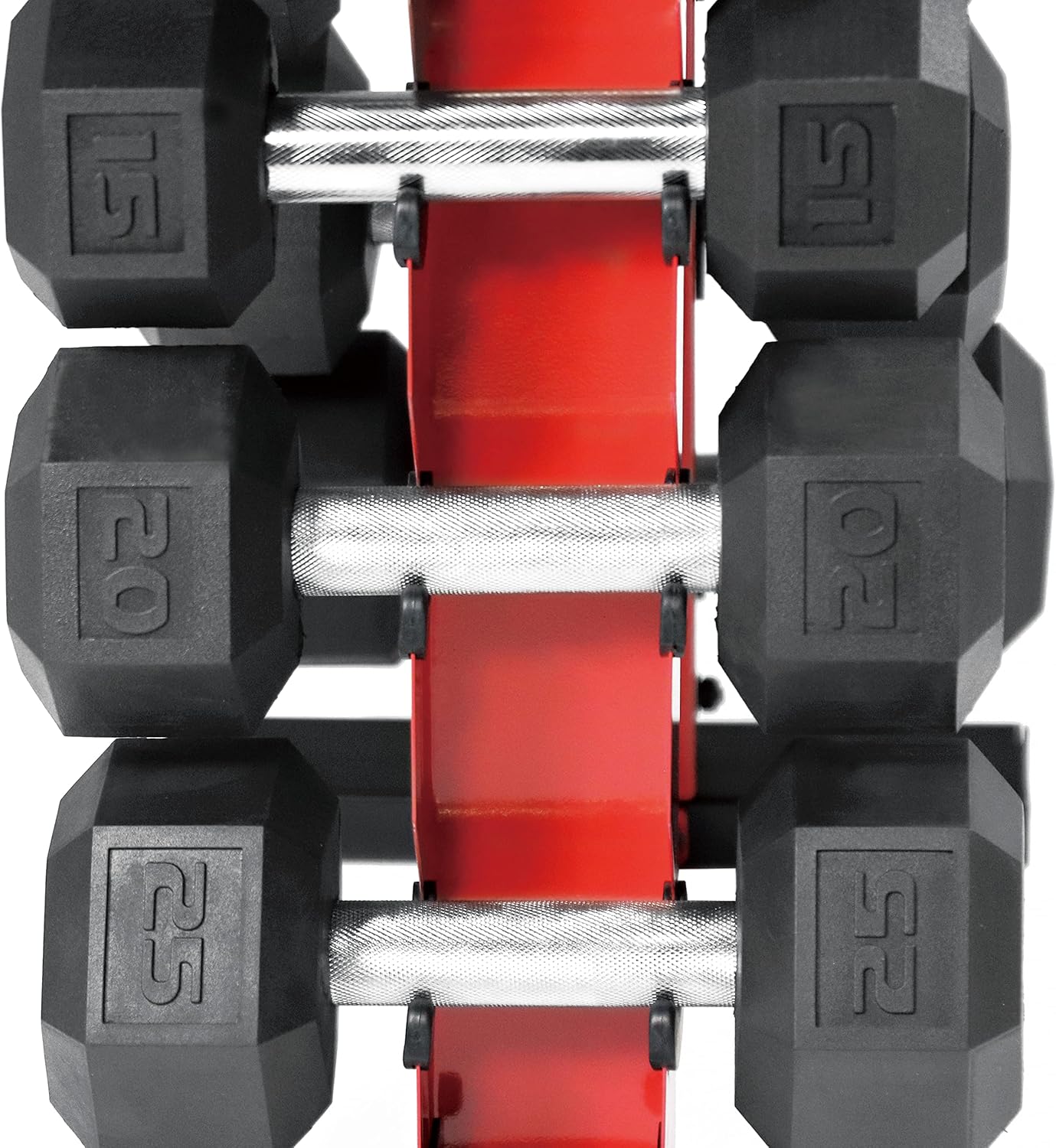 WF Athletic Supply 5-25Lb Rubber Coated Hex Dumbbell Set with A Frame Storage Rack Non-Slip Hex Shape for Muscle Toning, Strength Building & Weight Loss - Multiple Choices Available