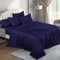 6 Piece Mulberry Silk Sheet Set Queen Size (60x80)+ Upto 16 Inch Deep Pocket Navy Blue Color Smooth Soft and Silk Bed Sheets Queen Size Bedding Set