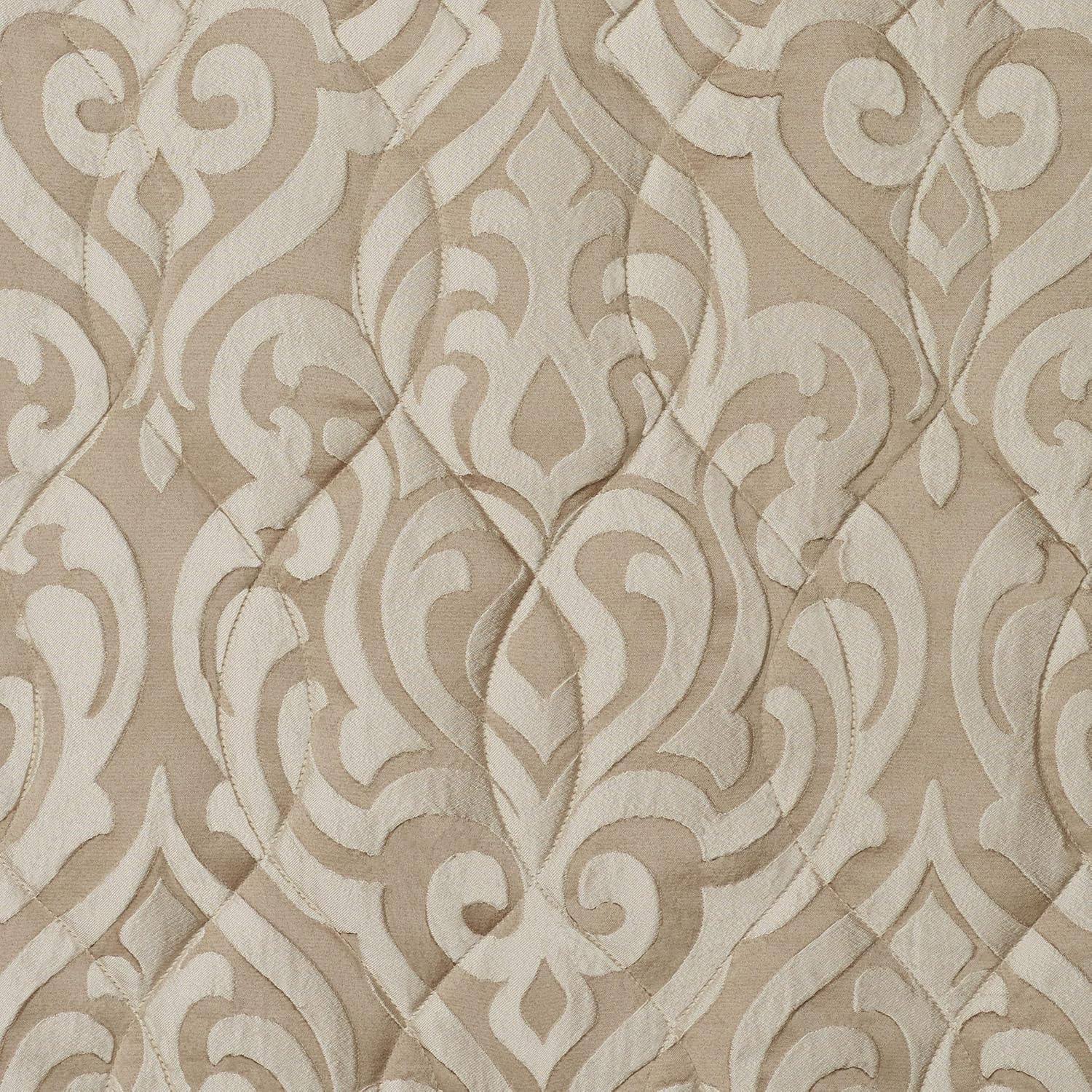 Davenport Luxury Bedding | Neutral Jacquard-Woven Puffed Scrollwork | 10 Pc Set includes King Bedspread, 2 King Shams, 2 European Shams, 2 European Pillow Inserts, and 3 Decorative Reversible Pillows