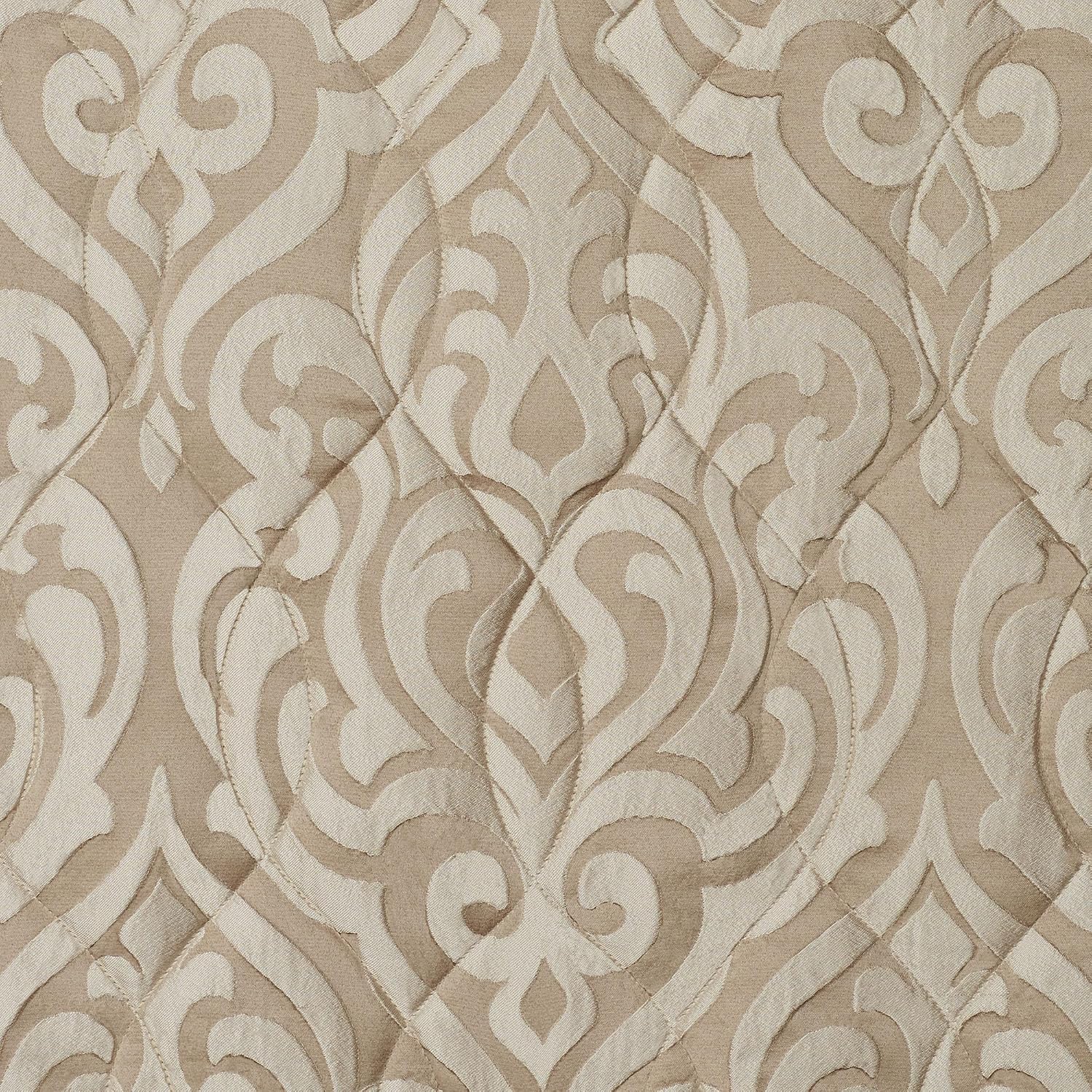 Davenport Luxury Bedding | Neutral Jacquard-Woven Puffed Scrollwork | 10 Pc Set includes Cal King Bedspread, 2 King Shams, 2 European Shams, 2 Euro Pillow Inserts, and 3 Decorative Reversible Pillows