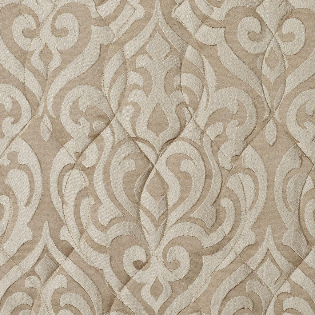 Davenport Luxury Bedding | Neutral Jacquard-Woven Puffed Scrollwork | 10 Pc Set includes Queen Bedspread, 2 Standard Shams, 2 European Shams, 2 Euro Pillow Inserts, and 3 Decorative Reversible Pillows