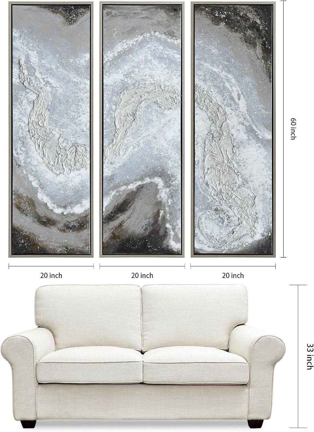 Empire Art Direct Abstract Wall Art Textured Hand Painted Canvas by Martin Edwards, Triptych, 60' x 20' each, Iced