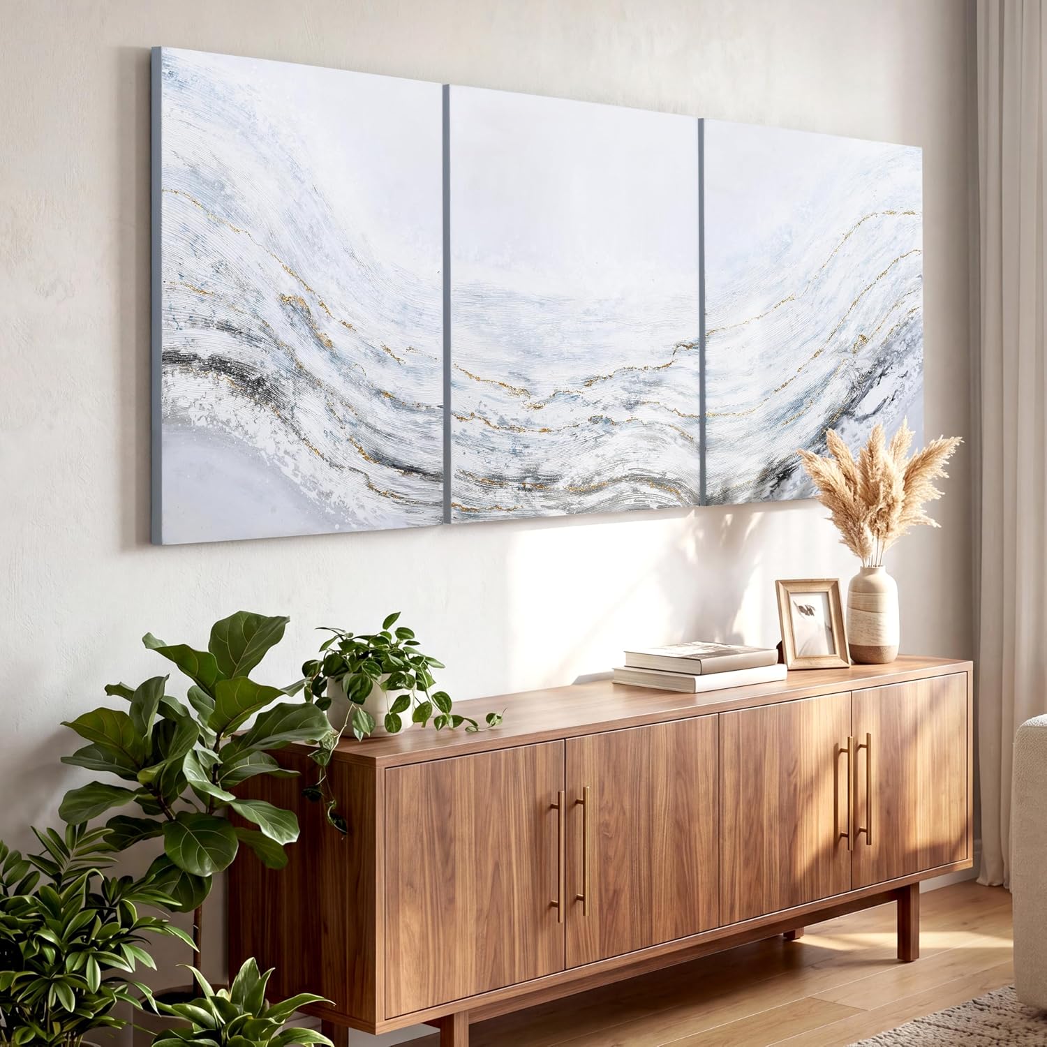 Empire Art Direct Abstract Wall Art Textured Hand Painted Canvas by Martin Edwards, Triptych, 40' x 30' each, Blizzard