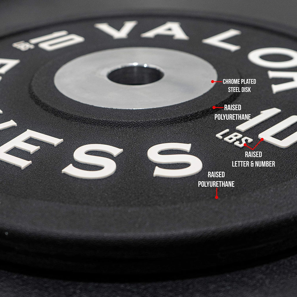Valor Fitness BPPU Poly Urethane Bumper Plates for Cross Training, Olympic Weight Lifting, and Power Lifting - Color Coded, Multiple Weight Plates Options Available
