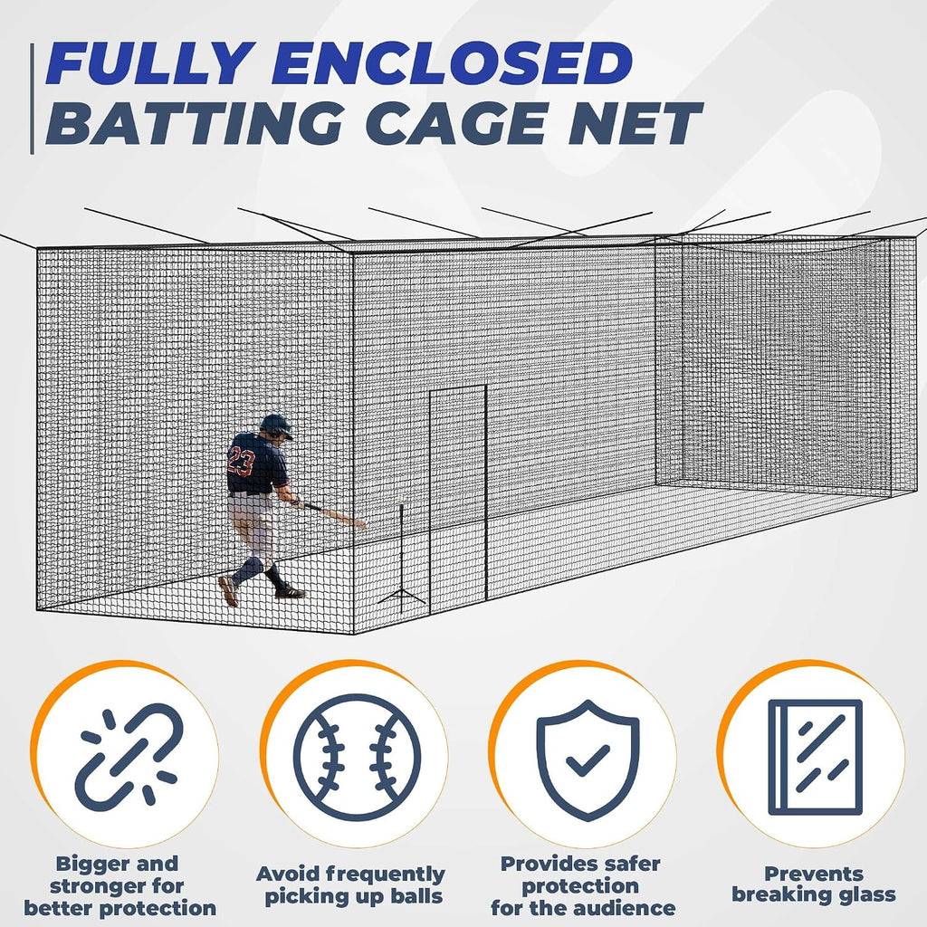 Batting Cage, 22ft/30ft/35ft/55ft/70ft Baseball Softball Hitting cage Net, Portable Baseball Cage Netting System for Solo or Team Training, for Backyard Field Outdoor Indoor