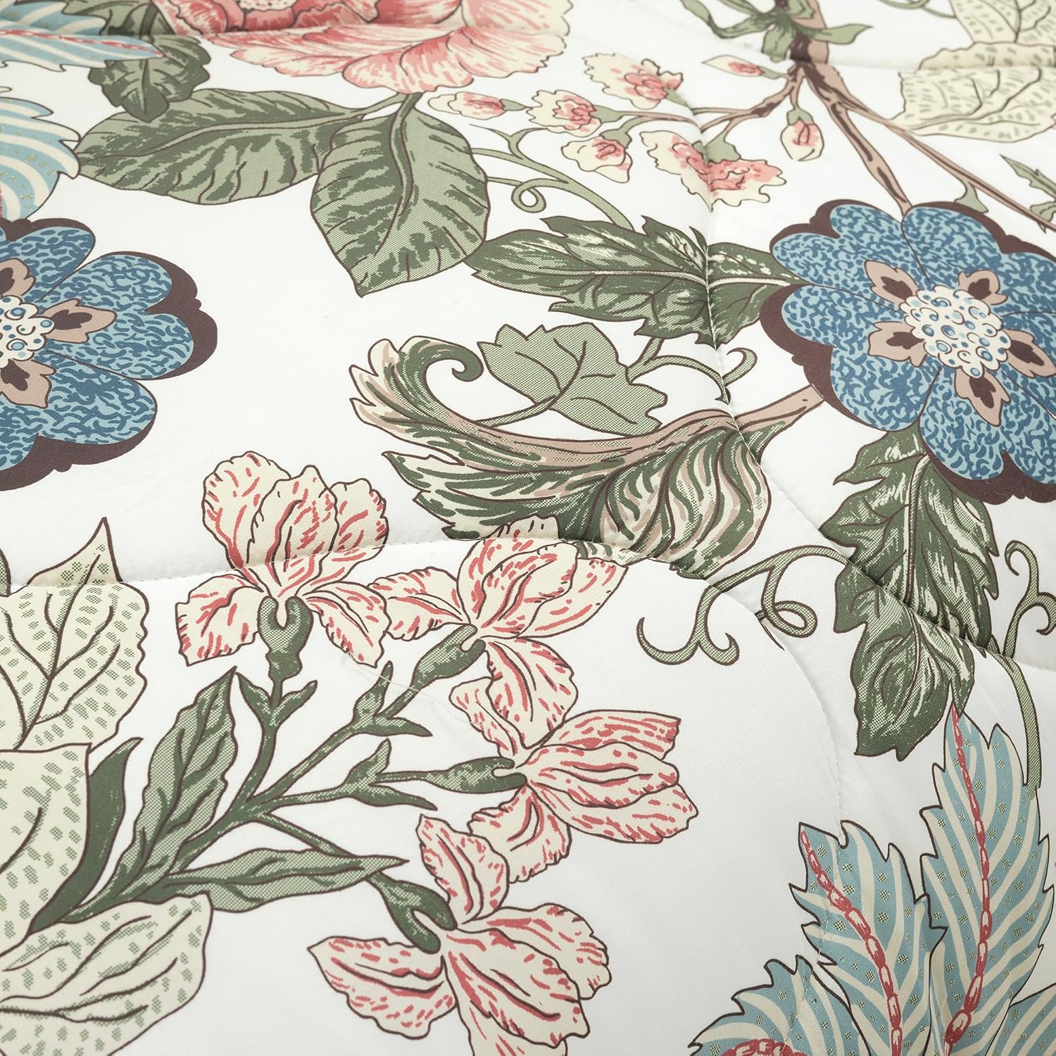 Lush Decor Sydney Floral Comforter Set, 7 Piece Set, Full/Queen, Green & Blue - Fully Styled Bedding Queen Size Comforter Set - Colorful Floral Print - Cottage Core Decor - Coquette Bedding