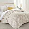 IR Imperial Rooms Velvet King Quilt Size Comforter Bedding Set 3 Pcs - (106'x96') Bedspread Coverlet + 2 Pillow Shams (20'x36'+2') All-Season Quilt Lightweight Diamond Pattern (Beige)