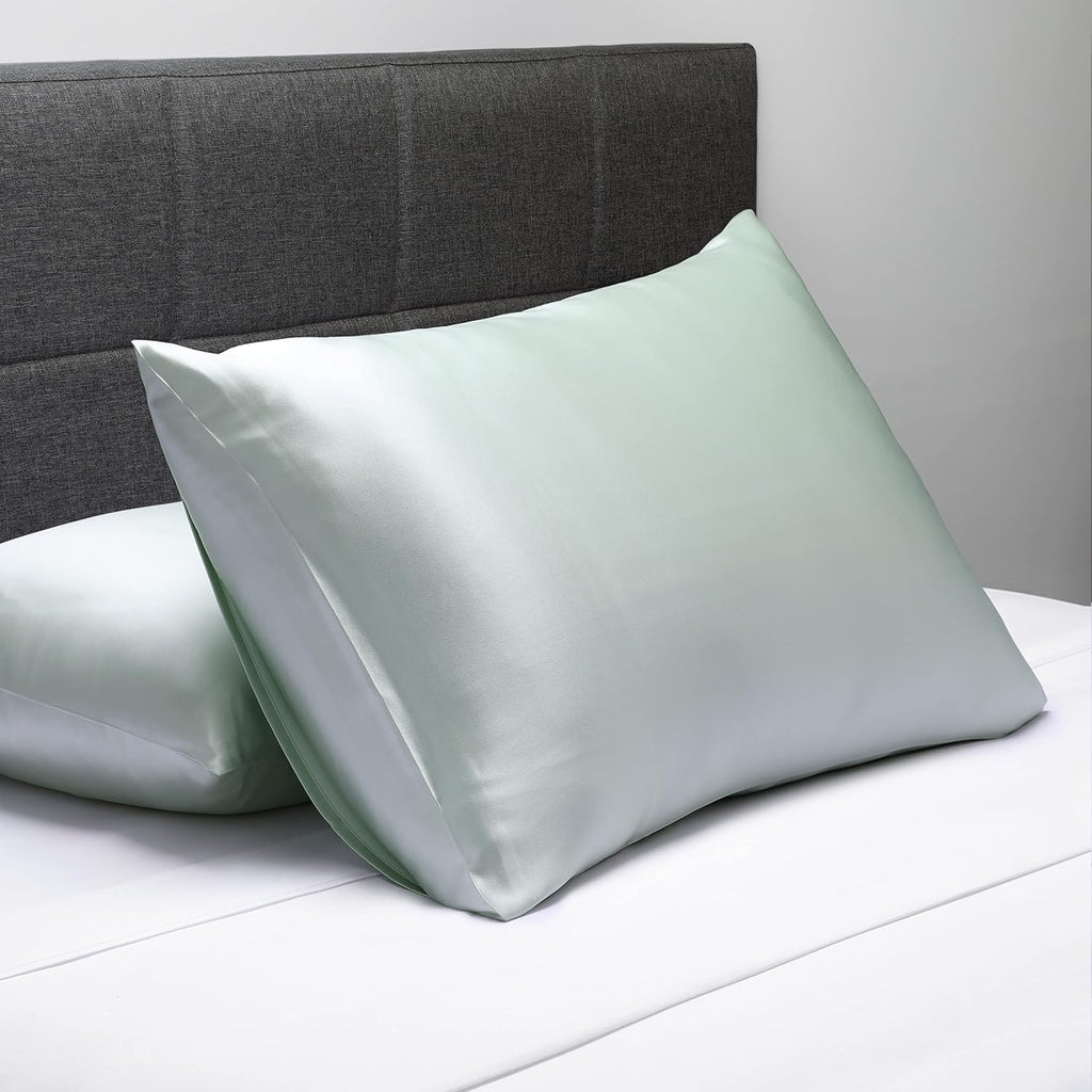 Fishers Finery 25mm 100% Pure Mulberry Silk Pillowcase (Light Green Queen 2 Pack)
