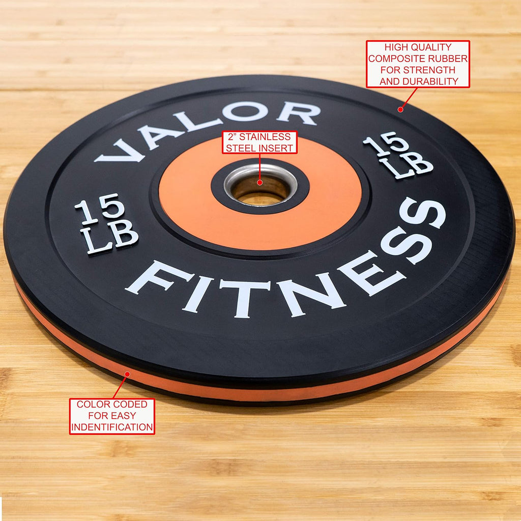 Valor Fitness Olympic Bumper Plate Pro - Weight Plates - Lifting Strength Conditioning Cross Training Workouts – Sold in Singles, Pairs, Sets - Workout Equipment