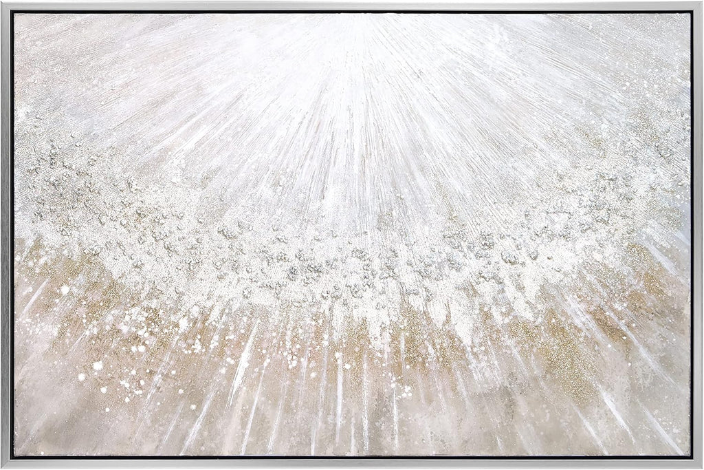 Empire Art Direct Abstract Wall Art Textured Hand Painted Canvas by Martin Edwards, Champagne Frame, 32' x 48', Silver Pellets