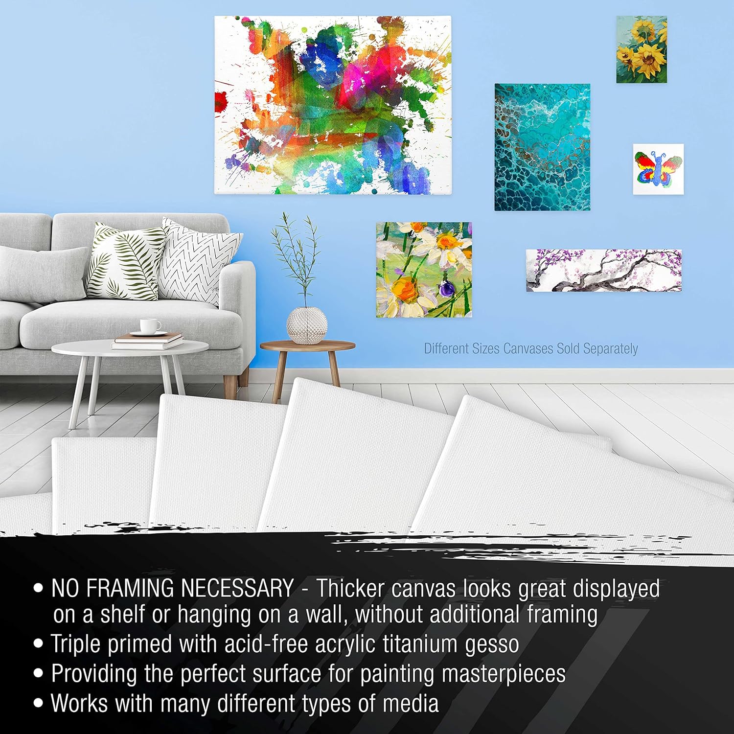 U.S. Art Supply Rectangle Stretched Canvas for Painting 36x36 inch Gallery Depth 1-1/2' Thick, 2-Pack - 17oz Acrylic Gesso Triple Primed, Professional Artist Quality, 100% Cotton - Oil, Pouring Paint