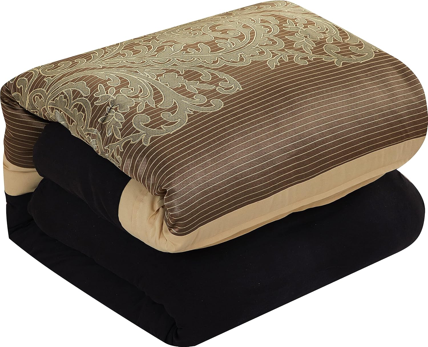 Grand Avenue Black/Gold Bed Comforter King Set, 7 Piece, Ultra Soft, Premium Microfiber, Pillow Shams Bedskirt, Jacquard Bedding Set, All Season