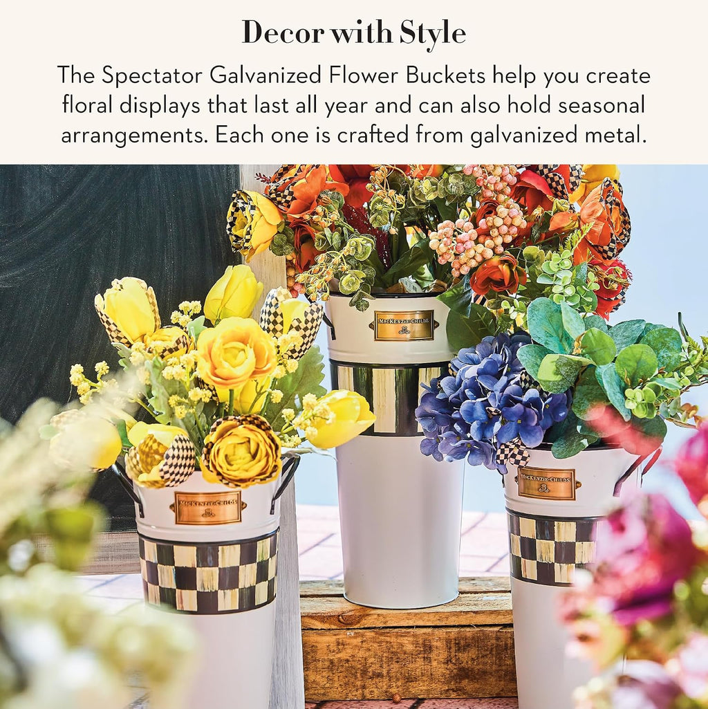 MACKENZIE-CHILDS Galvanized Flower Buckets, Decorative Metal Buckets, Spectator, Set of 3