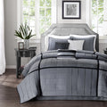 Madison Park Cozy Comforter Set Casual Blocks Design All Season, Matching Bed Skirt, Decorative Pillows, Cal King(104'x92'), Bridgeport Herringbone, Black Dark Grey, 7 Piece