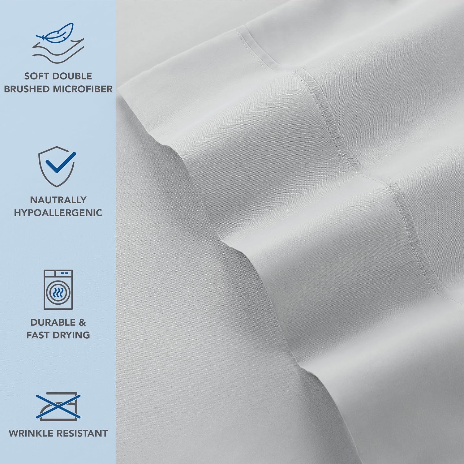 Arkwright Bulk Microfiber Queen Pillow Cases - Case of 72 - Soft Hypoallergenic Pillowcases with Envelope Closure, Bedding Essentials for Hosts and Hotels, Standard, Grey