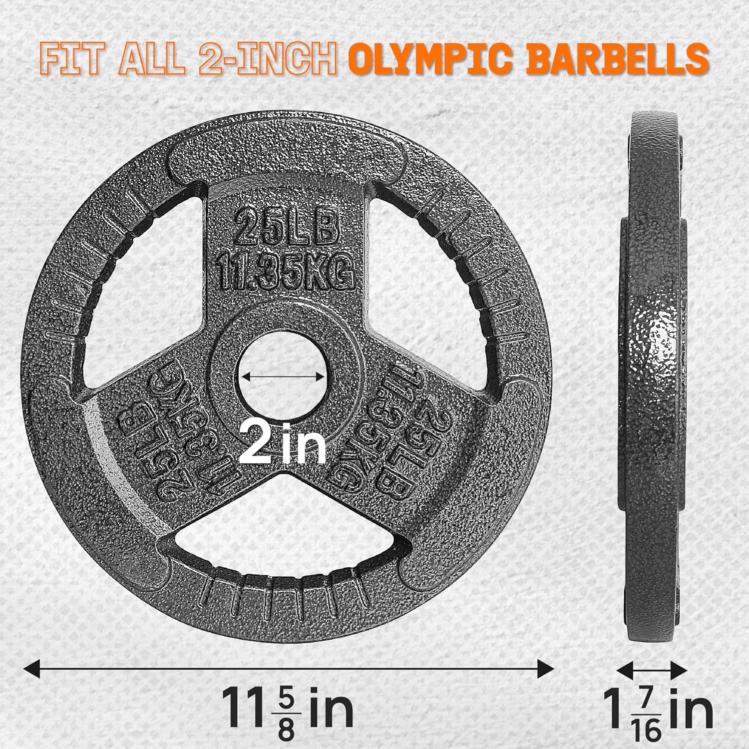 Yes4All Tri-Grip Handles Cast Iron Olympic Weight Plates, 2-Inch Weight Plates for Weight Lifting with Smooth and Durable Finish, Suitable for Strength Training Exercises (Single, Pair and Set)