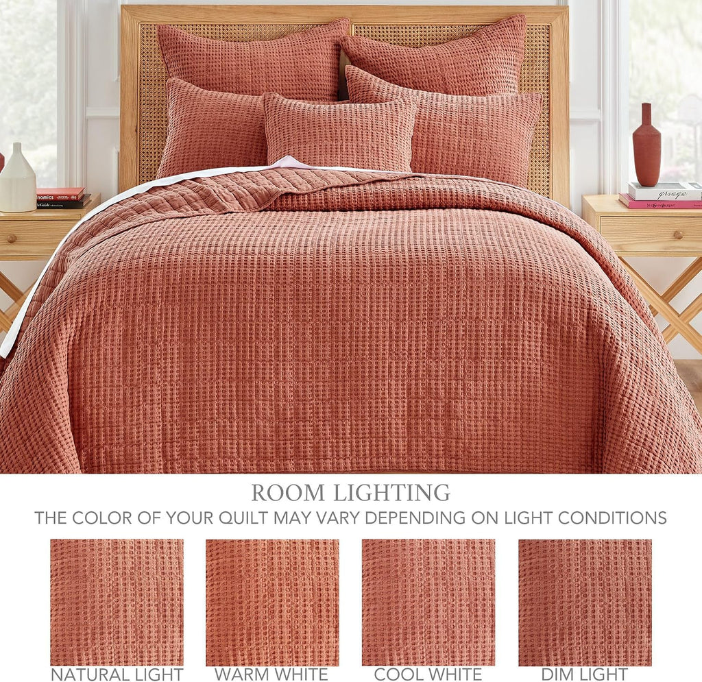 Levtex Home Mills Waffle Twin Bedspread Set (84x104in) with 1 Pillow Sham (26x20in) - Adobe - 100% Cotton Twin Size Bedspread Set - Lightweight, Soft, Pre-Washed