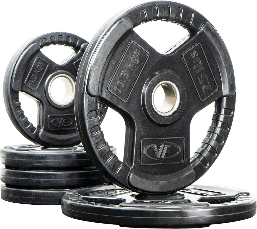 Valor Fitness OP Olympic Weight Plates Coated Rubber Weights w/Weight Plate Set, Barbell Weights w/Grips for Home Gym