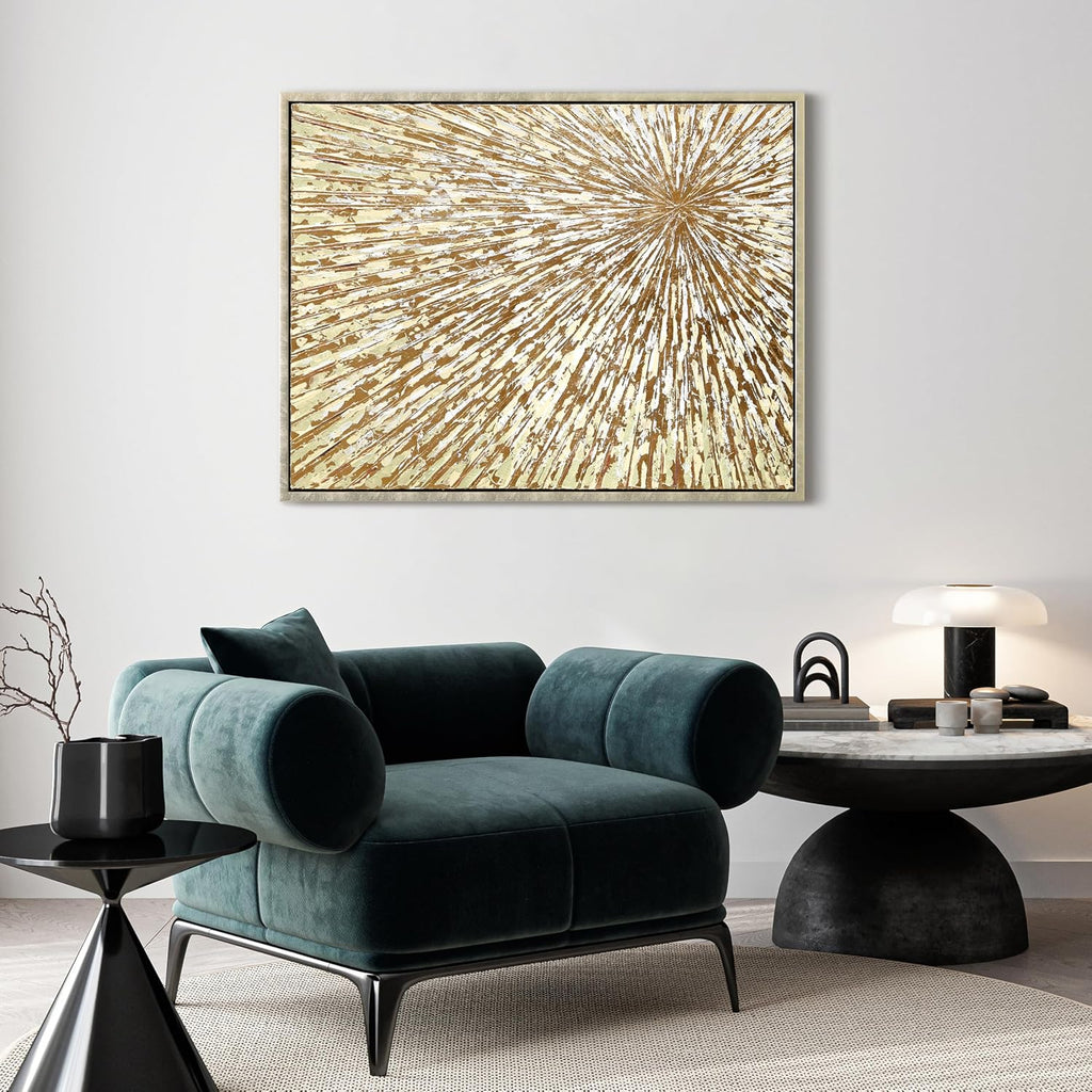 Empire Art Direct Radiant Burst Metallic Hand Painted Framed Canvas Wall Art with Gold Foil, Ready to Hang, Living Room, Bedroom & Office, 30'x40'x1.5'