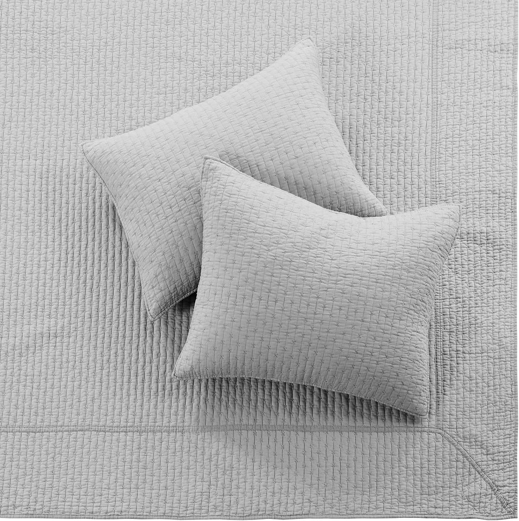 Levtex Home Cross Stitch Reversible King Bedspread Set (120x104in) with 2 Pillow Shams (36x20in) - Stitch Texture - Light Grey - Cotton King Size Bedspread Set - Soft, Pre-Washed