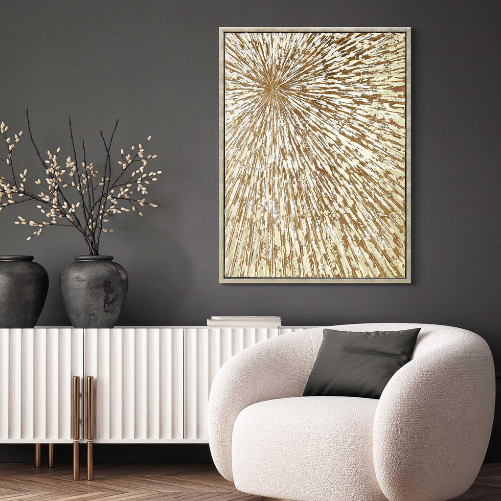 Empire Art Direct Radiant Burst Metallic Hand Painted Framed Canvas Wall Art with Gold Foil, Ready to Hang, Living Room, Bedroom & Office, 30'x40'x1.5'