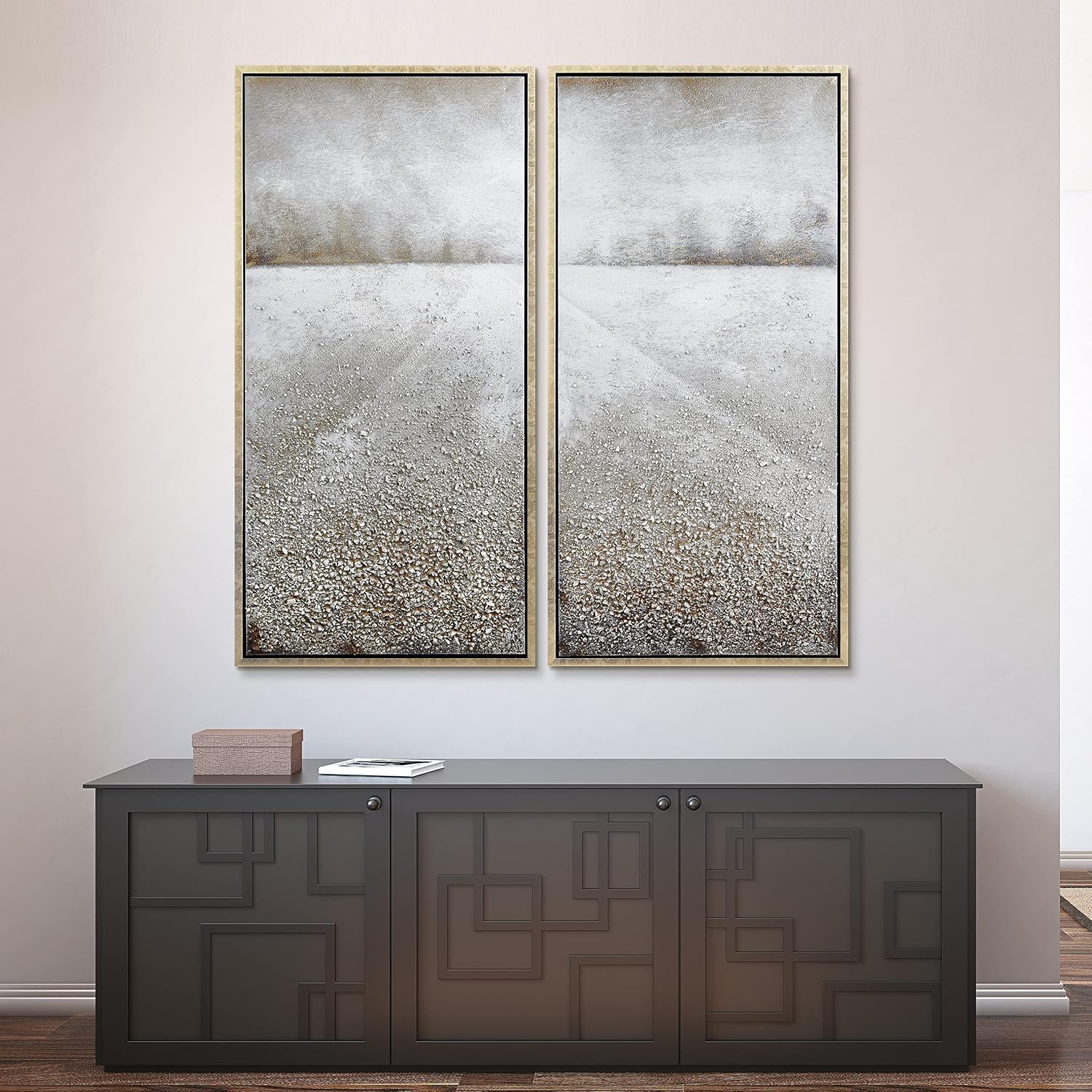 Empire Art Direct Abstract Wall Art Textured Hand Painted Canvas by Martin Edwards, Diptych, 48' x 24' each, Pebble Road