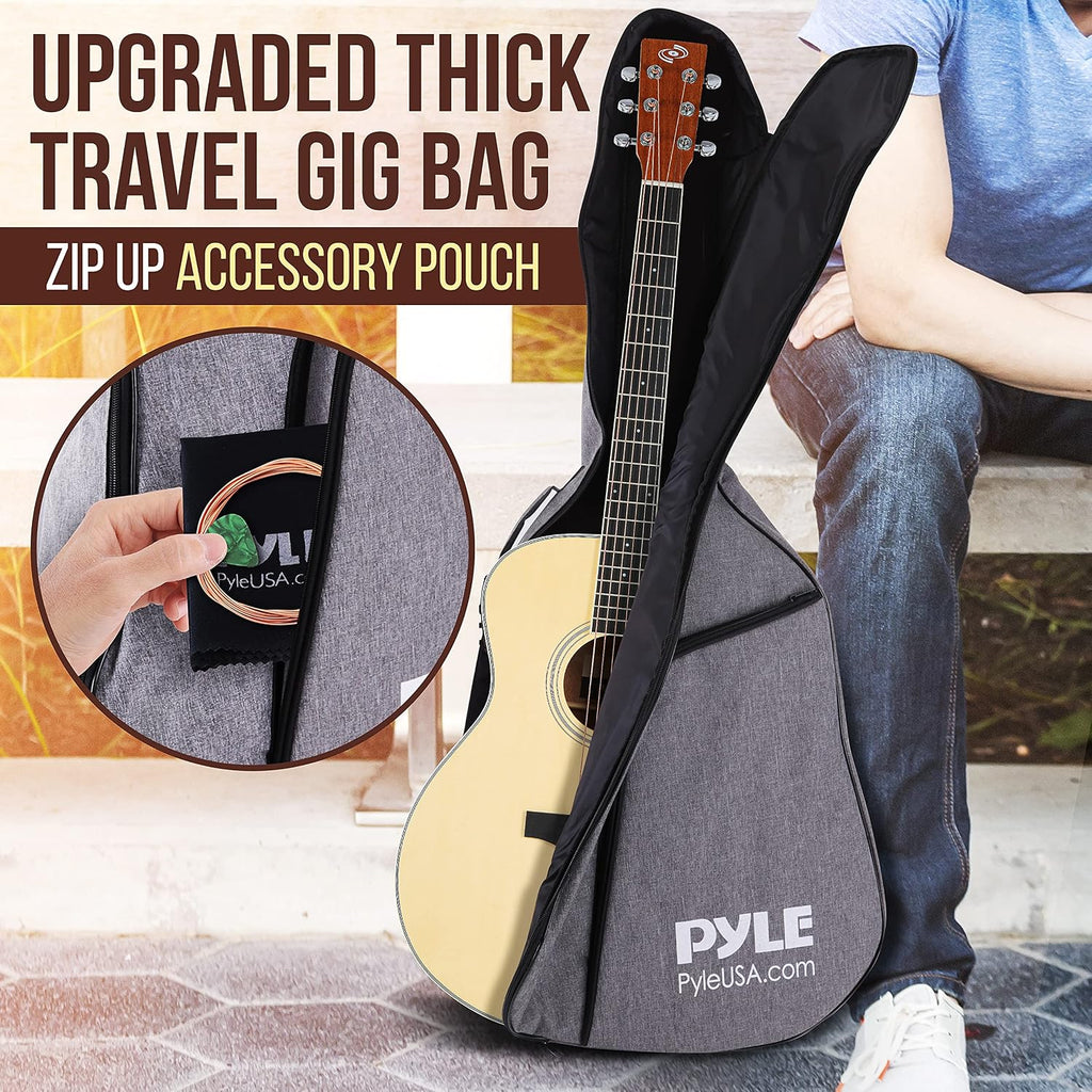 Pyle Premium Electric Acoustic Guitar Kit, 41' Full Size Dreadnought Cutaway with Spruce Top, Mahogany Sides, Gig Bag, Strap, Pickguard, Picks, Extra Steel String Set for Beginners, Advanced, Natural