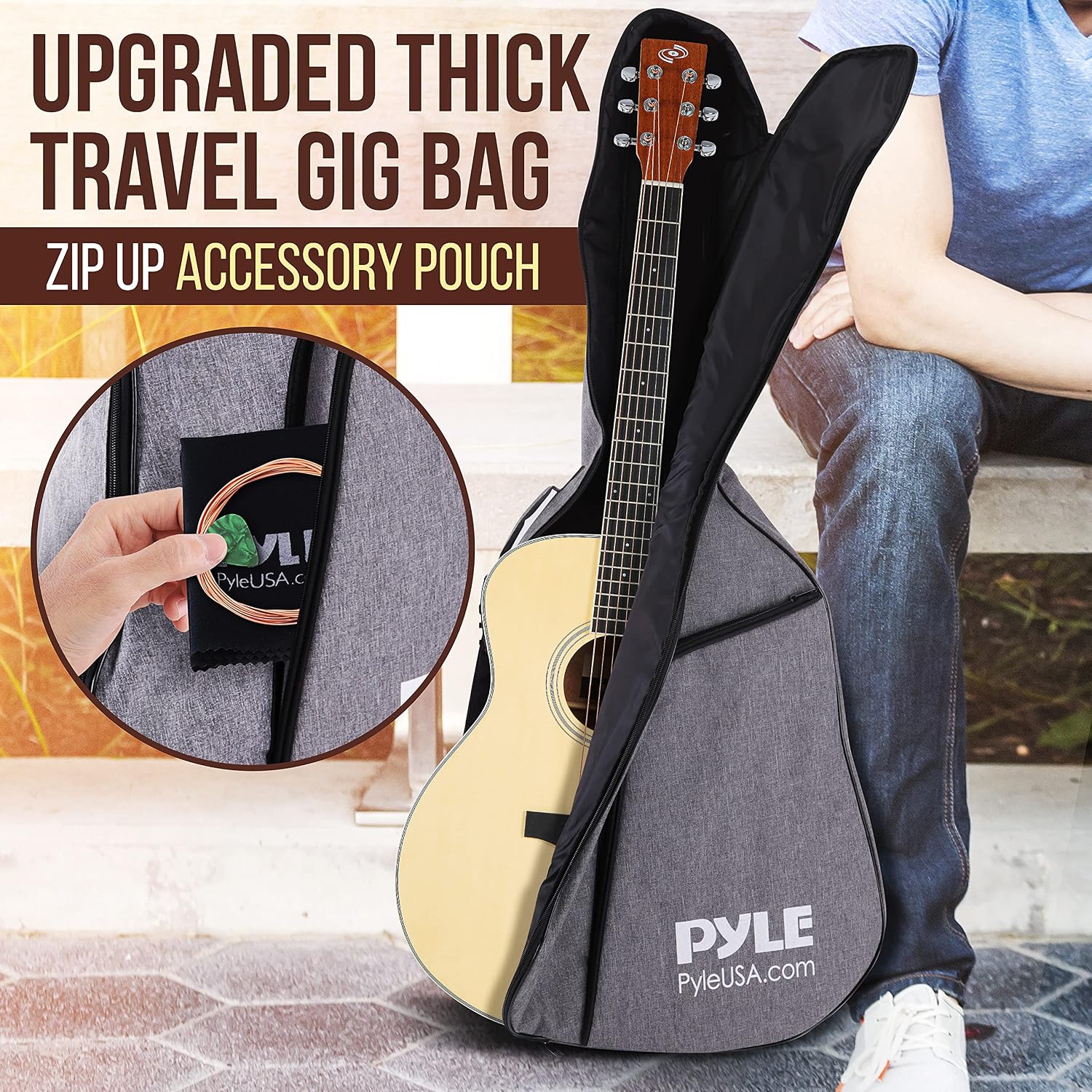 Pyle Premium Electric Acoustic Guitar Kit, 41' Full Size Dreadnought Cutaway with Spruce Top, Mahogany Sides, Gig Bag, Strap, Pickguard, Picks, Extra Steel String Set for Beginners, Advanced, Natural