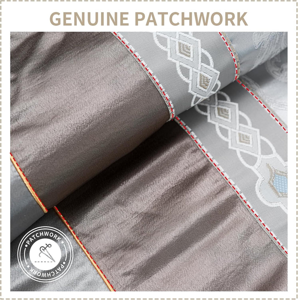 Bedduvit Luxurious Silky 7 Piece Queen Comforter Set - Soft Jaquard Floral Patchwork Design Comforters Queen Size, Silver Gray Down Alternative Bedding Set with Bed Skirt, Shams and Decorative Pillows