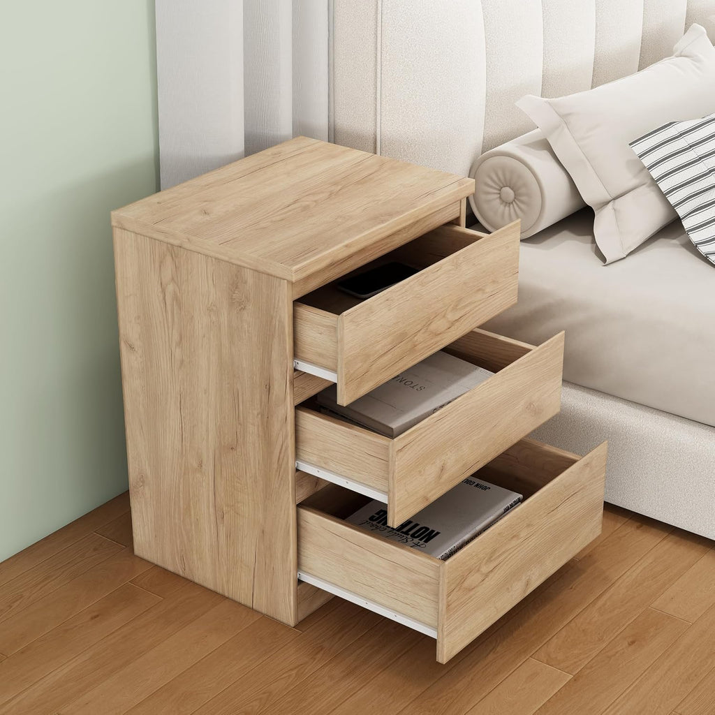 Nightstand with Drawers, Bedside Table with Drawers, Sofa Side Table Storage Cabinet, Night Stand for Bedroom Living Room (1, 3 Drawers Nature)