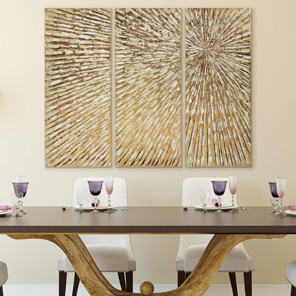 Empire Art Direct Gold Wall Art Textured Hand Painted Canvas by Martin Edwards, Triptych, 48' x 20' each, Sunshine