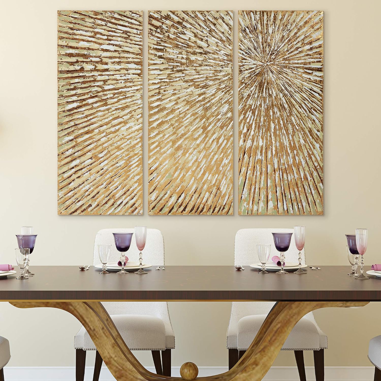 Empire Art Direct Gold Wall Art Textured Hand Painted Canvas by Martin Edwards, Triptych, 48' x 20' each, Sunshine