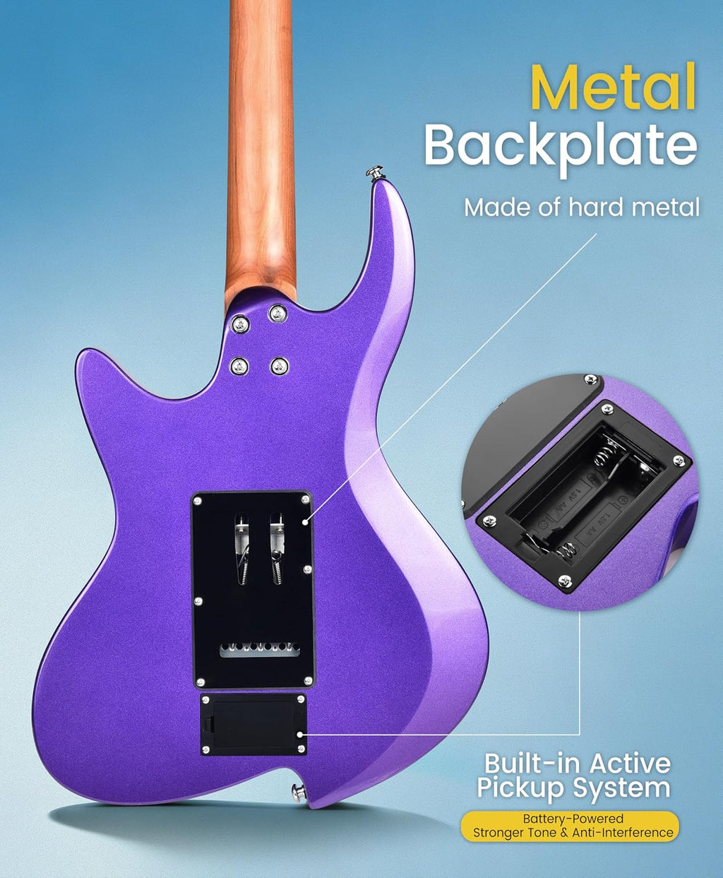 Leo Jaymz Character Series Electric Guitar with Roasted Maple Neck, SSH Active Pickups, Built-in Multi-Effects & Vintage Tremolo (Purple)