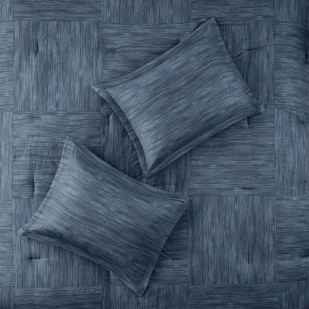 Madison Park Walter Comforter - Luxe Seersucker Print Design, All Season Down Alternative Bedding, Matching Shams, Bedskirt, Decorative Pillows, Navy Cal King(104'x92') 7 Piece