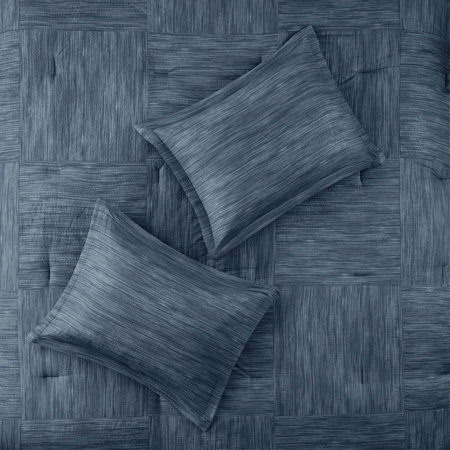 Madison Park Walter Comforter - Luxe Seersucker Print Design, All Season Down Alternative Bedding, Matching Shams, Bedskirt, Decorative Pillows, Navy Cal King(104'x92') 7 Piece