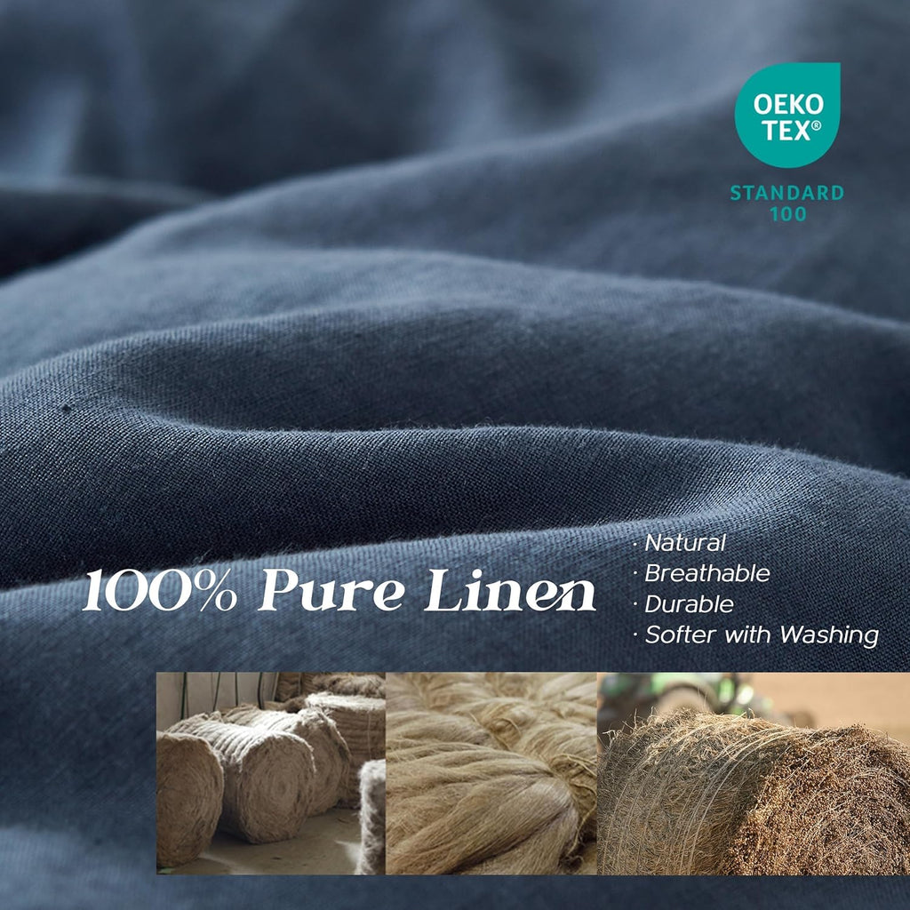 Simple&Opulence 100% Linen Duvet Cover Set, 3 PCS Classic Blue Duvet Cover King Size, Breathable Soft Comfy Linen Bedding Comforter Cover with 2 Pillowcases(Classic Blue, 104'x92')