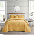 DaisyHuang Botanical Oversized Bedspread King Size - Leaves Pattern Stitching Quilt Set - Elegant & Fresh Style Bedding Coverlets, Reversible, Lightweight, 5 Piece, Honey Gold