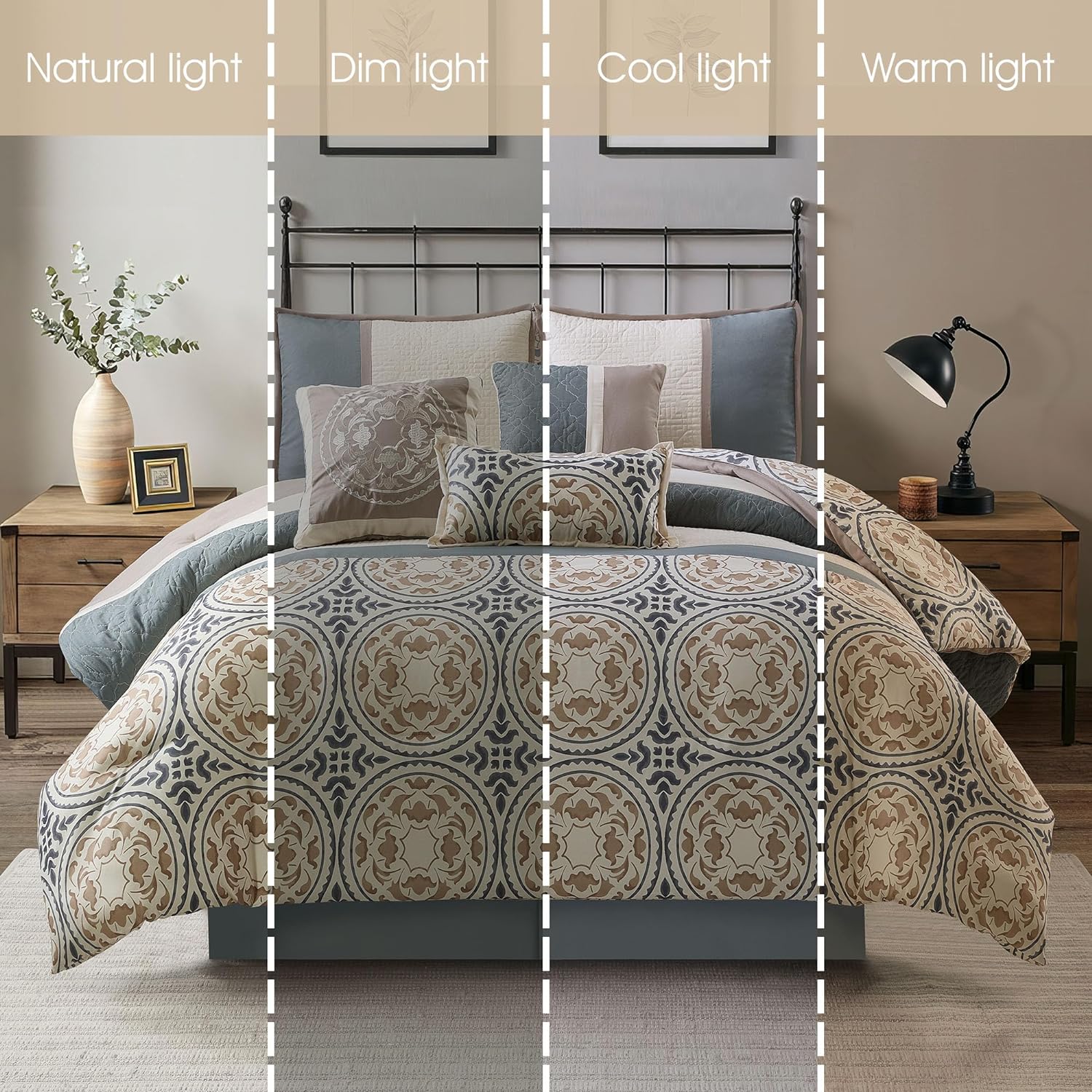 Grand Avenue 7 Piece Multi-Color Flora Comforter Sets,King Size All Season Bedding Sets, Home Decor, Microfiber Print, Premium Lightweight Microfiber, Matching Decorative Pillow, Shams & Bedskirt