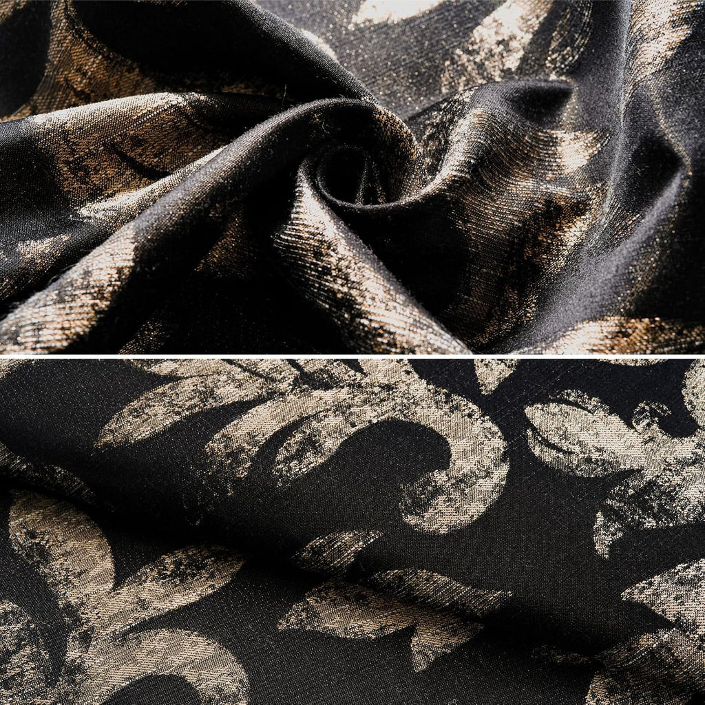 CozyDH Black Gold Comforter Set King Size - 7 Piece Luxury Jacquard Silky Bed in a Bag, Vintage Floral Striped Damask, All-Season Down Alternative Bedding with Bed Skirt, Shams, Decorative Pillow