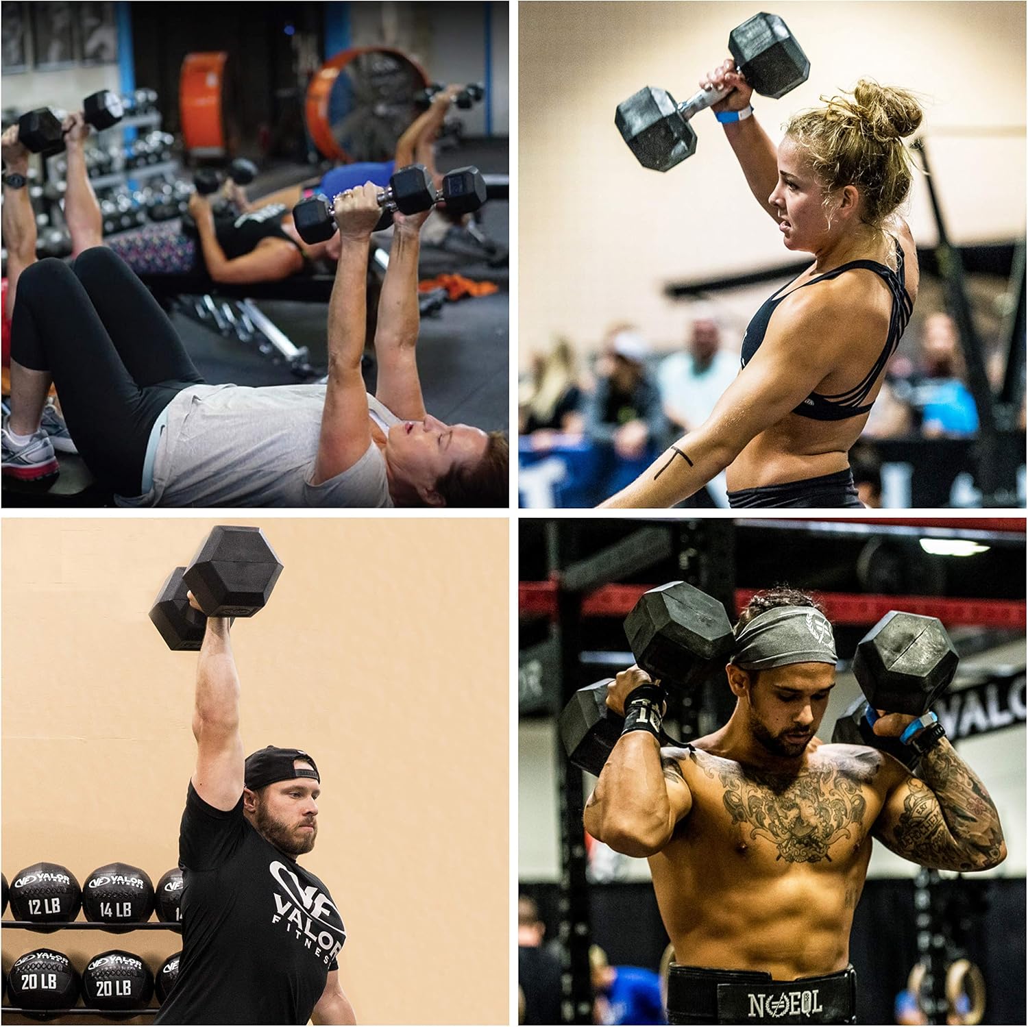 Valor Fitness Rubber Hex Dumbbell Free Weights for Home Gym Workout Equipment for Strength Training