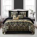 Stratford Park Jacquard 7-Piece Comforter Bedding Set Black, California King Floral Bedding Set, Matching Bedskirt, Pillows & Shams