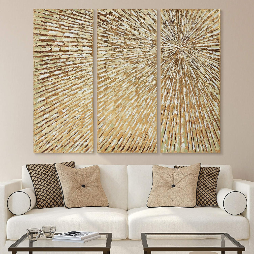 Empire Art Direct Gold Wall Art Textured Hand Painted Canvas by Martin Edwards, Triptych, 48' x 20' each, Sunshine