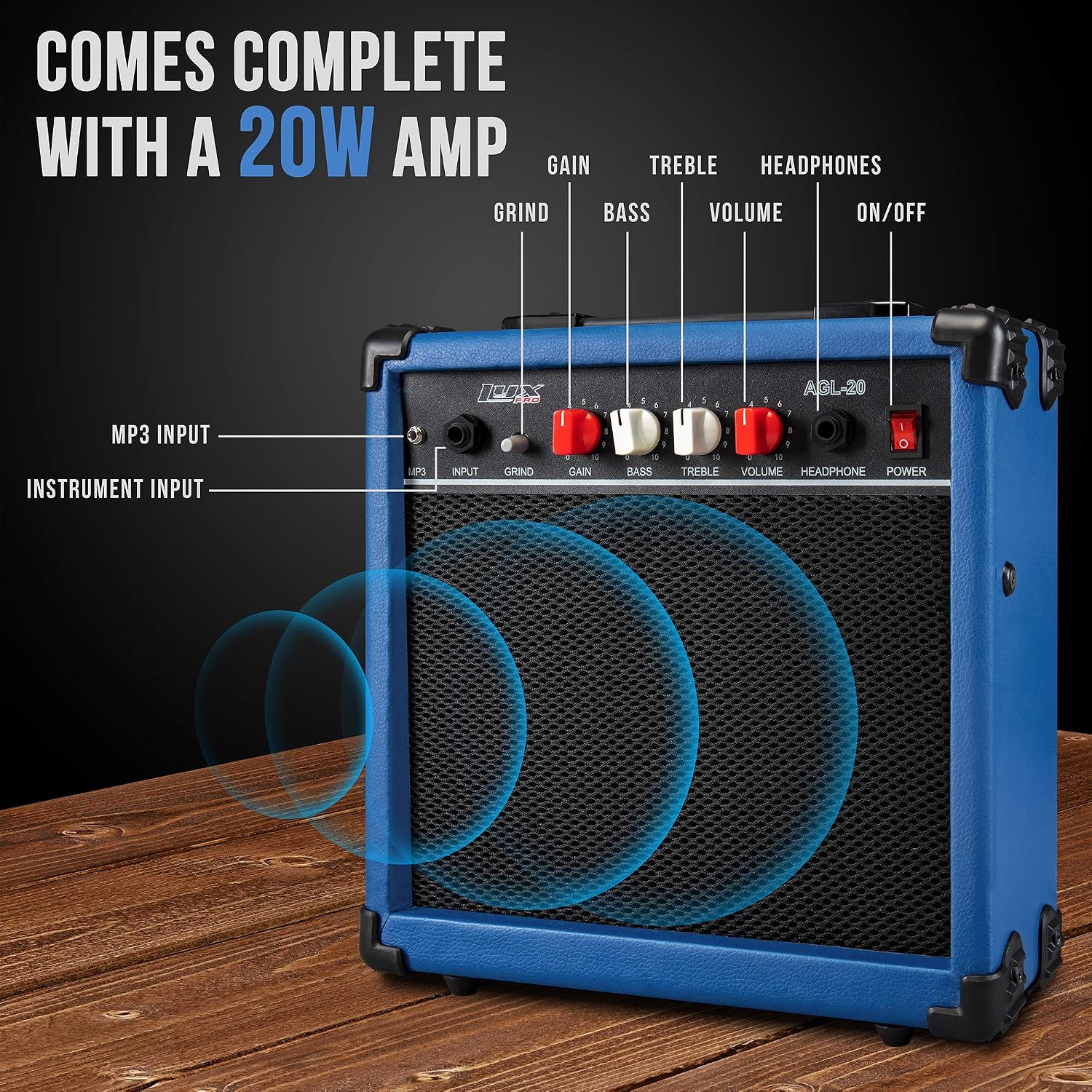 LyxPro Left Hand 39 Inch Electric Guitar and Starter Kit for Lefty Full Size Beginner's Guitar, Amp, Six Strings, Two Picks, Shoulder Strap, Digital Clip On Tuner, Cable and Soft Case - Blue
