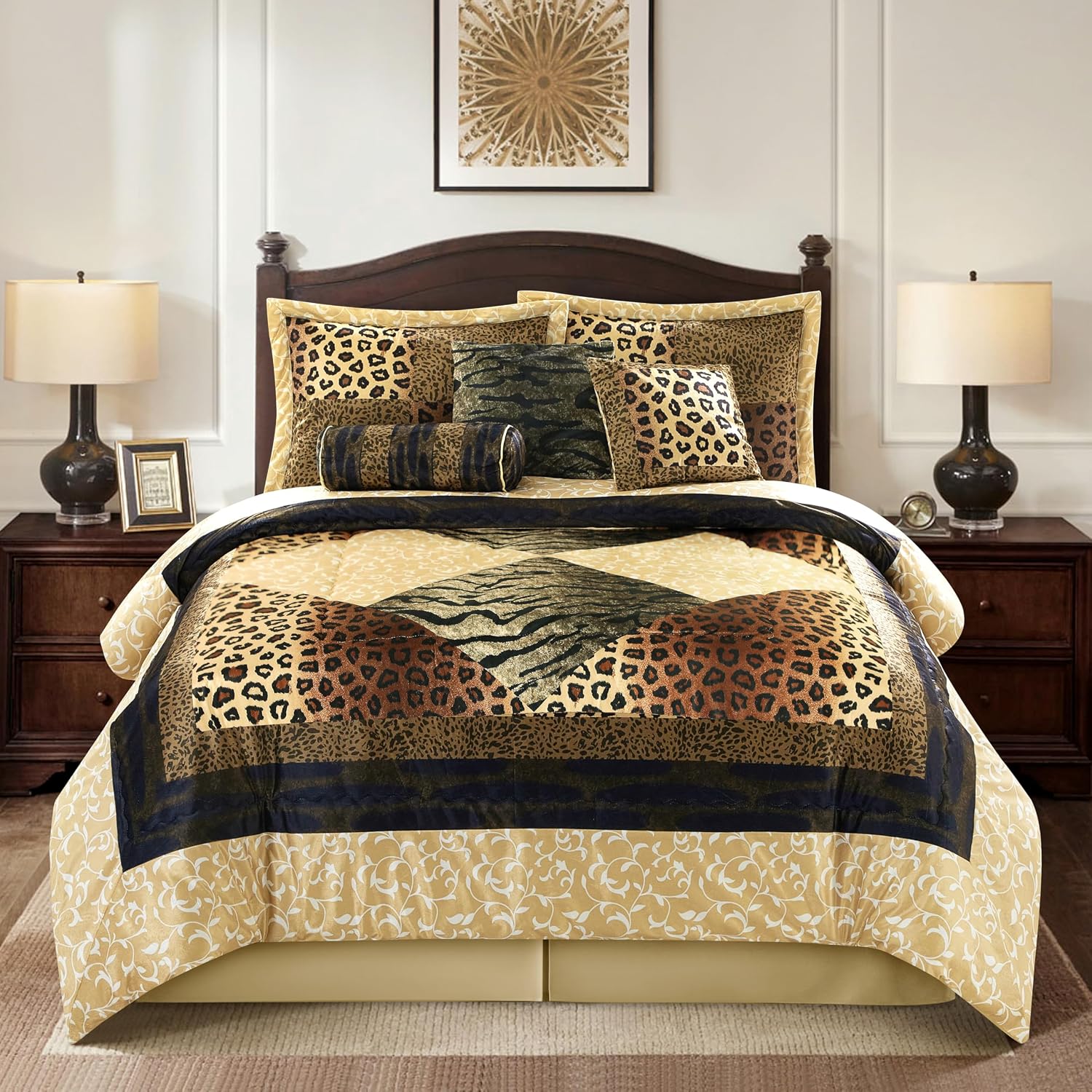 Grand Avenue Leopard Print 7 Pieces Queen Comforter Set, Bed in a Bag, Brown Matching Pillows & Shams, Bed Skirt, Premium Quality, Ultra-Soft
