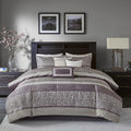 Madison Park Luxury Comforter Set-Traditional Jacquard Design, All Season Down Alternative Bedding, Matching Bedskirt, Decorative Pillows, King(104'x92'), Rhapsody, Striped Purple 7 Piece